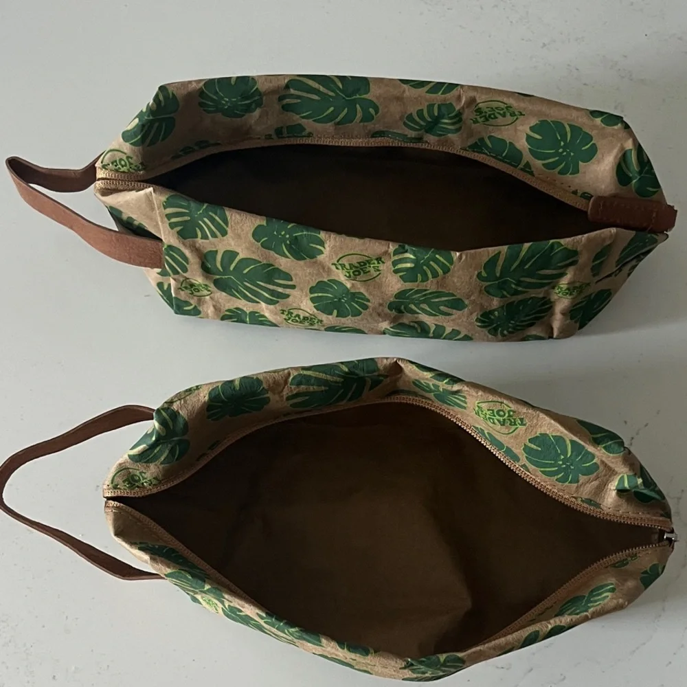 Leaf Print Brown Pouches with Handles